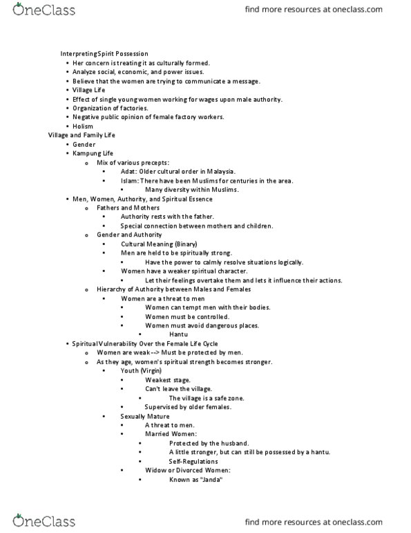 ANTHRO 2A Lecture Notes - Lecture 8: Spirit Possession, Hantu Demon thumbnail