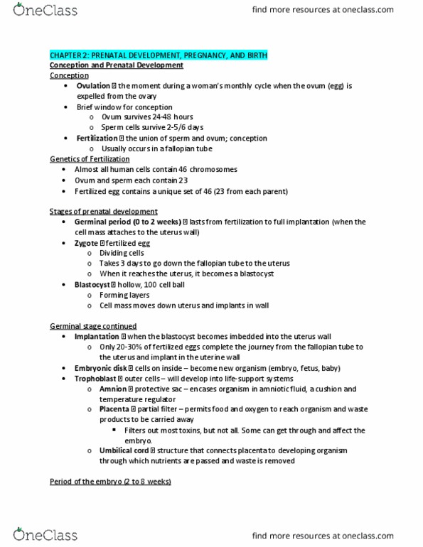 PSYCH 250 Lecture Notes - Lecture 3: Umbilical Cord, Prenatal Development, Blastocyst thumbnail