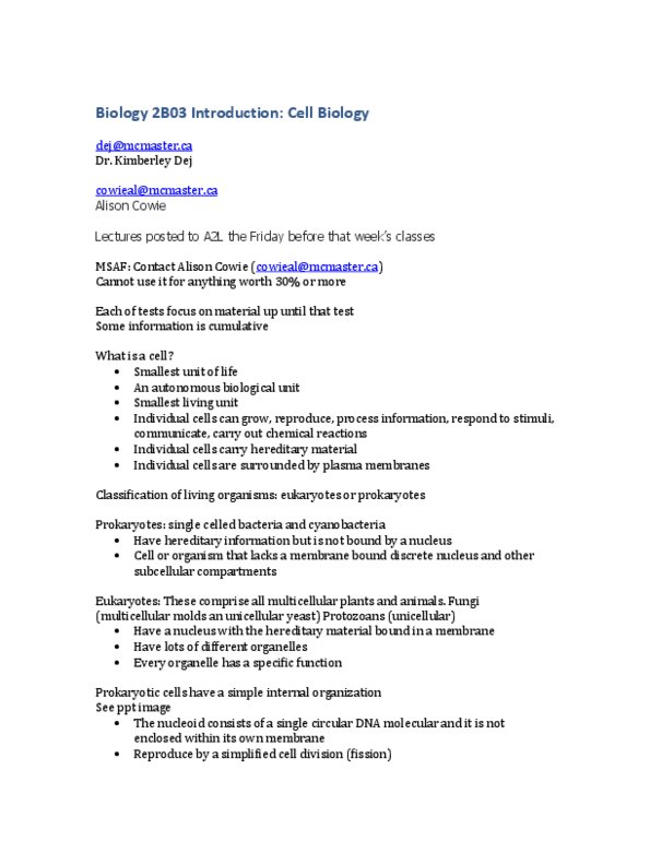 BIOLOGY 2B03 Lecture Notes - Cytosine, Valine, Proline thumbnail