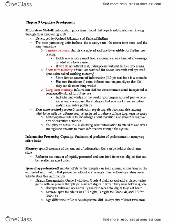 PS275 Chapter Notes - Chapter 9: Short-Term Memory thumbnail