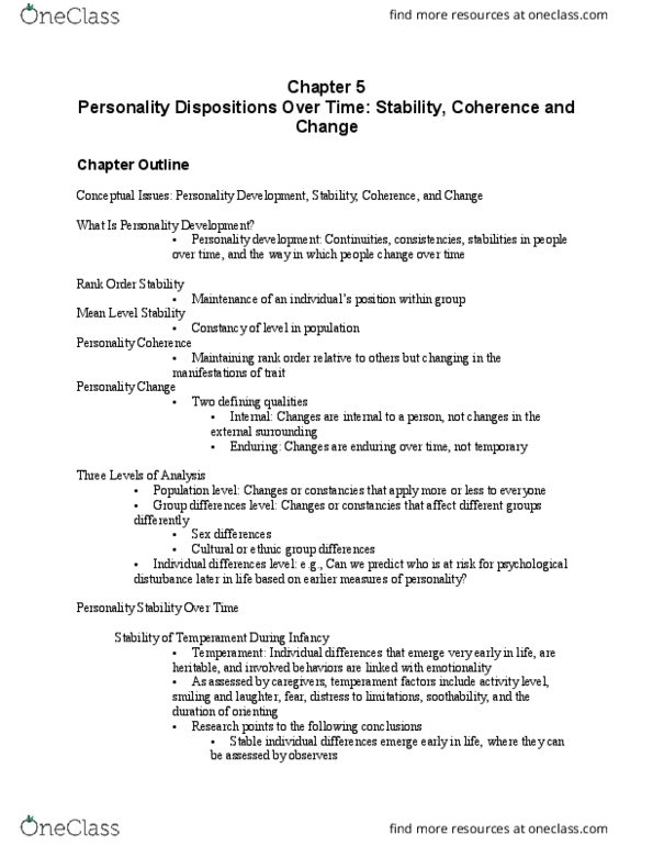 01:830:338 Lecture Notes - Lecture 5: Personality Development, Longitudinal Study, Femininity thumbnail