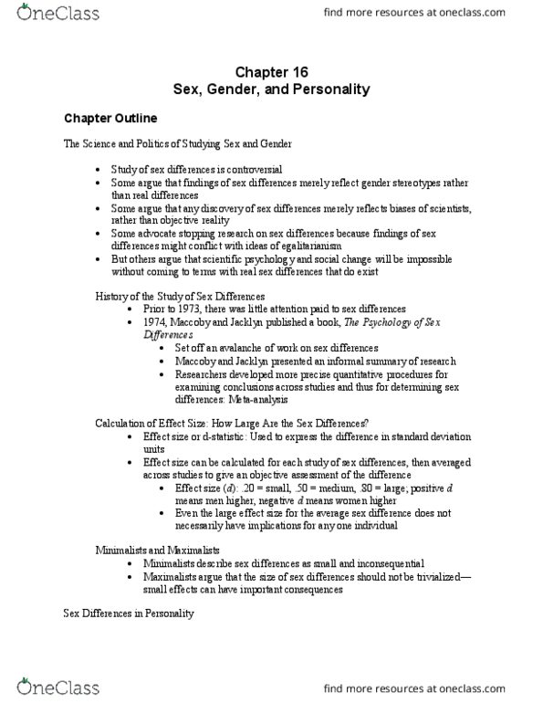 01:830:338 Lecture Notes - Lecture 16: Real Sex, Effect Size, Gender Role thumbnail