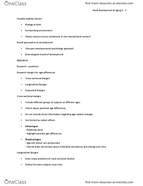 01:830:338 Lecture Notes - Lecture 3: Adult Development, Developmental Psychology, Dependent And Independent Variables thumbnail