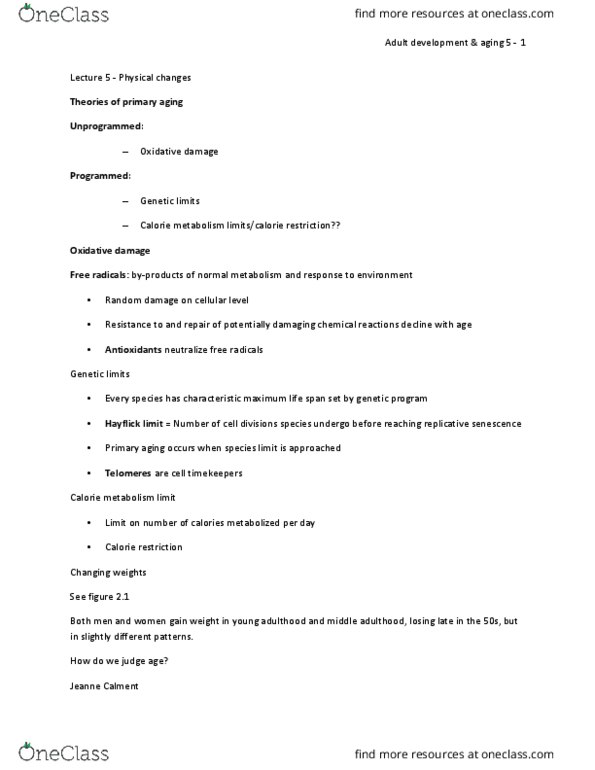 01:830:338 Lecture Notes - Lecture 5: Jeanne Calment, Maximum Life Span, Hayflick Limit thumbnail