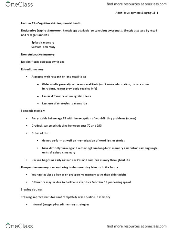 01:830:338 Lecture Notes - Lecture 11: Prospective Memory, Episodic Memory, Semantic Memory thumbnail