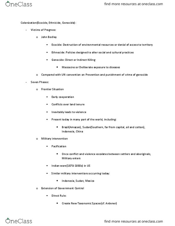 SOCI 201 Lecture Notes - Lecture 27: Ecocide, Ethnocide, Indian Agent thumbnail