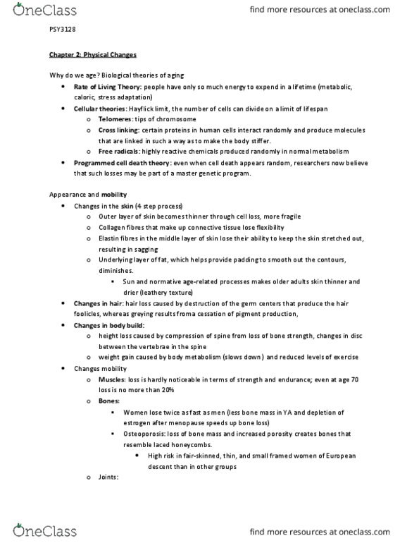 PSY 3128 Lecture Notes - Lecture 2: Programmed Cell Death, Elastin, Telomere thumbnail