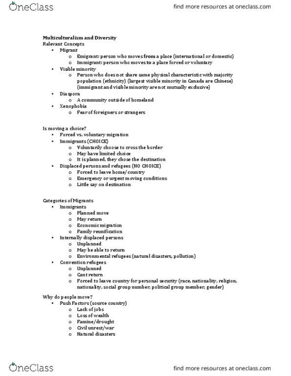 PLAN233 Lecture Notes - Lecture 9: Family Reunification, Visible Minority, Xenophobia thumbnail