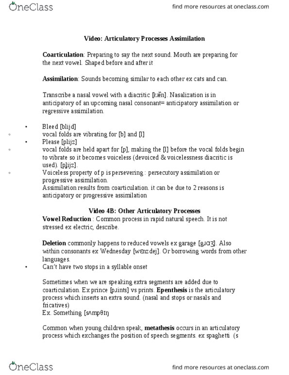 LINGUIST 1A03 Lecture Notes - Lecture 12: Nasalization, Nasal Vowel, Nasal Consonant thumbnail