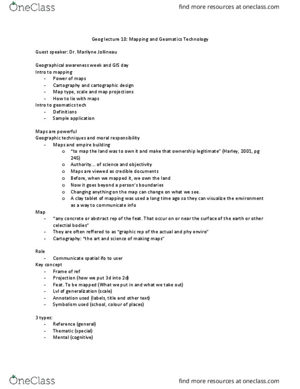 GEOG 1F90 Lecture Notes - Lecture 10: Sym Motors, Clay Tablet, Map Projection thumbnail