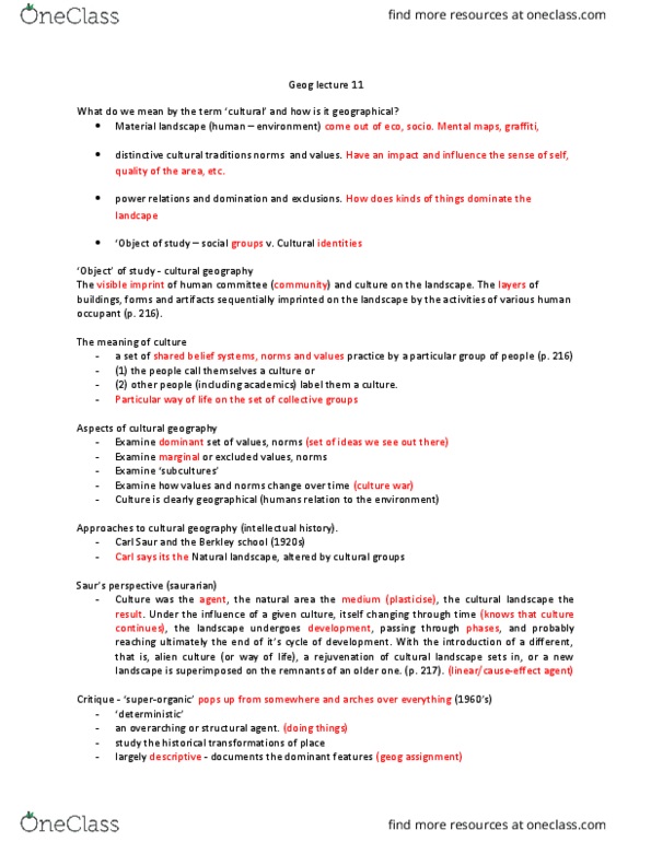 GEOG 1F90 Lecture Notes - Lecture 11: Core Countries, Nature Reserve, Cultural Geography thumbnail