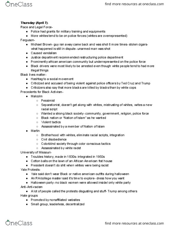 ANTH 23 Lecture Notes - Lecture 4: Antisemitism, Protestantism, Civil Disobedience thumbnail