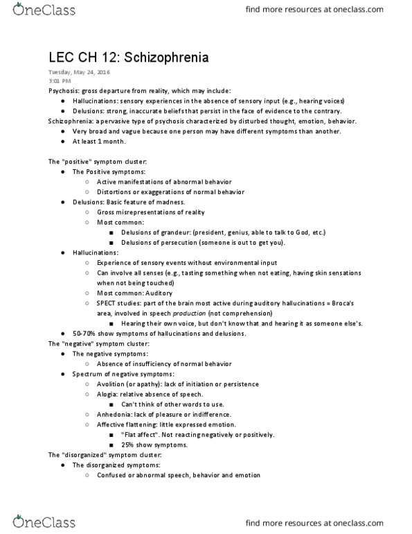 PSY BEH 102C Lecture Notes - Lecture 12: Dsm-5, Thought Disorder, Catatonia thumbnail