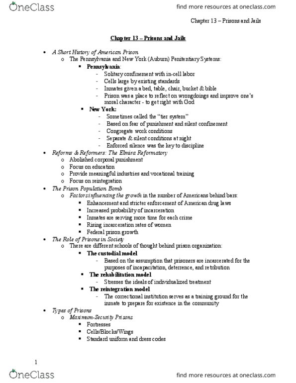 CJA 1100 Lecture Notes - Lecture 8: Recreation Area, Arraignment, Solitary Confinement thumbnail