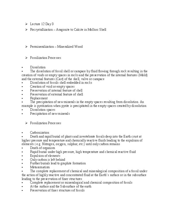 GLGY 209 Lecture Notes - Lecture 12: Metasomatism, Invertebrate, Permineralization thumbnail