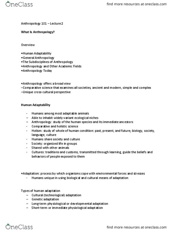 ANTHRCUL 101 Lecture Notes - Lecture 2: Paleoecology, Comparative Literature, Sociolinguistics thumbnail