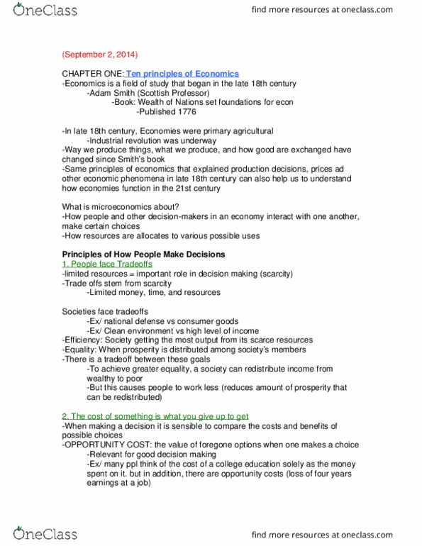 ECON 200 Chapter Notes - Chapter 1: Marginal Utility, Marginal Cost, Invisible Hand thumbnail