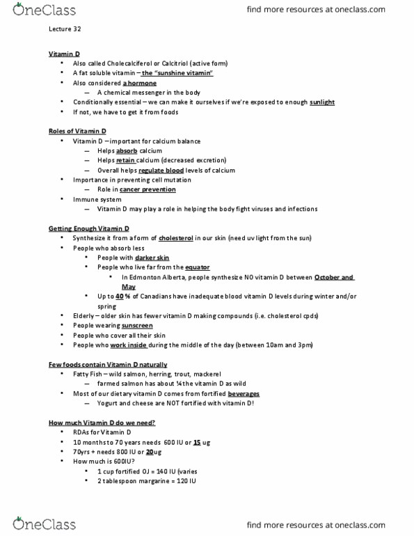 NUTR 1010 Lecture Notes - Lecture 32: Osteomalacia, Margarine, Hypercalcaemia thumbnail