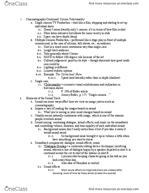 FTT20101 Lecture Notes - Lecture 11: Continuity Editing, The Carmichael Show, Laugh Track thumbnail