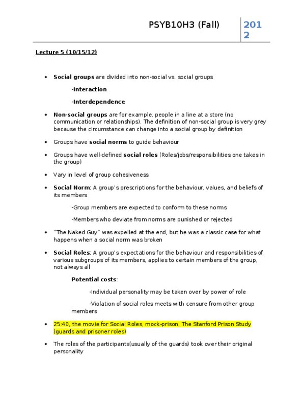 PSYB10H3 Lecture Notes - Lecture 5: Order Of The Solar Temple, Totalitarianism, Normative Social Influence thumbnail