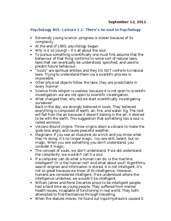 PSYA01H3 Lecture Notes - Scientific Method, Luigi Galvani, James Mill thumbnail