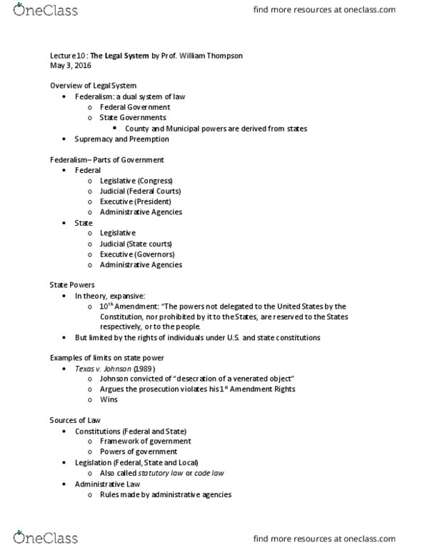 CRM/LAW C10 Lecture Notes - Lecture 10: National Labor Relations Board, Executive Functions, Federal Register thumbnail