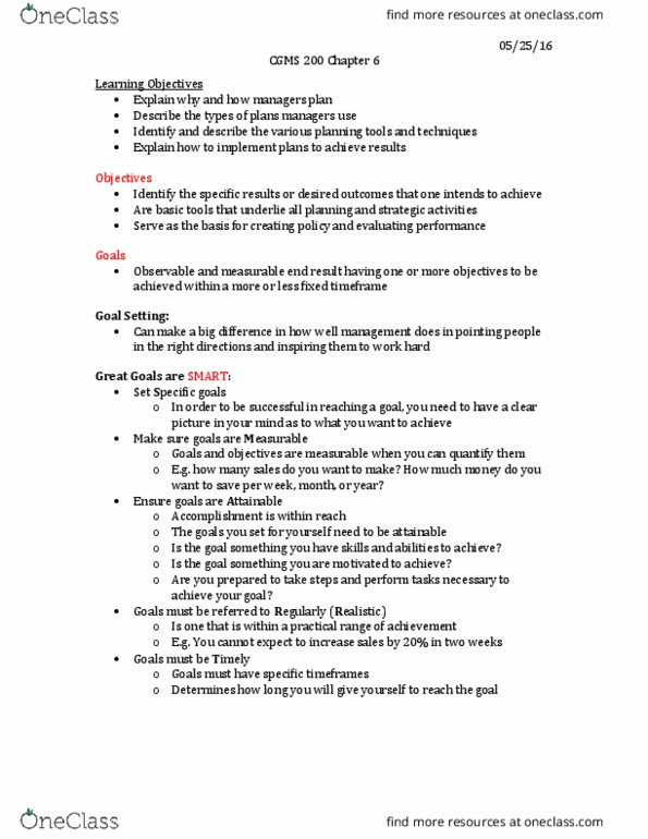 GMS 200 Chapter Notes - Chapter 6: Strategic Planning, Human Resources thumbnail