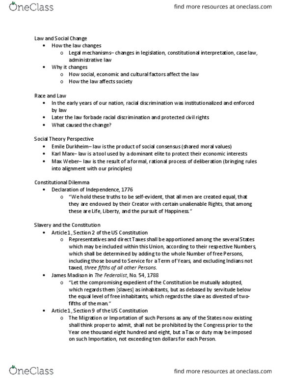 CRM/LAW C10 Lecture Notes - Lecture 13: Indentured Servant, Involuntary Servitude, Equal Protection Clause thumbnail