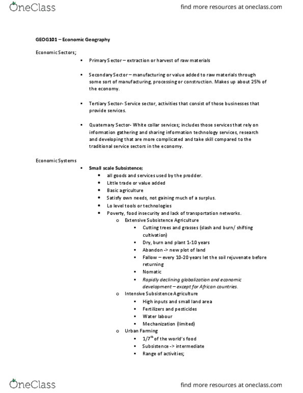 GEOG101 Lecture Notes - Lecture 5: Free Market, Soil Fertility, Distance Decay thumbnail