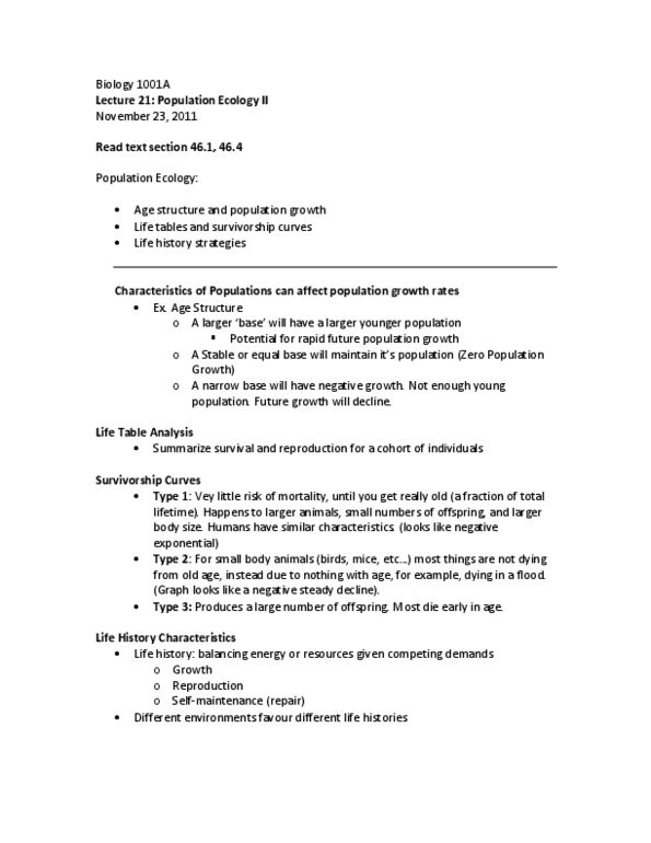 Biology 1001A Lecture Notes - Parasitism, Demographic Transition, Logistic Function thumbnail