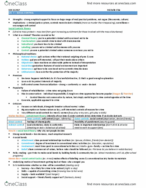 SOC212H1 Lecture Notes - Lecture 7: Self-Control thumbnail