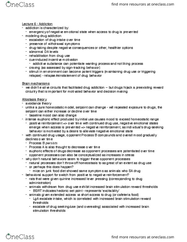 NEUROSC M101C Lecture Notes - Lecture 6: Dopamine Antagonist, Methamphetamine, Analgesic thumbnail