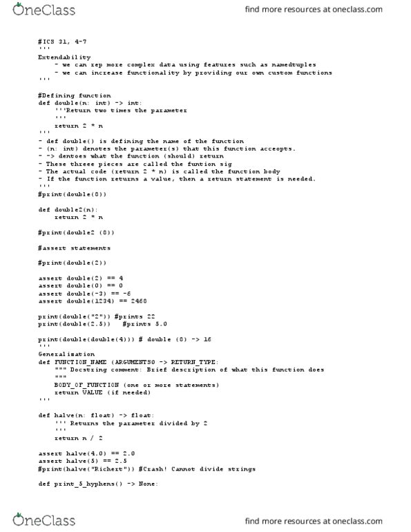 I&C SCI 31 Lecture Notes - Lecture 3: Docstring, Boolean Expression thumbnail