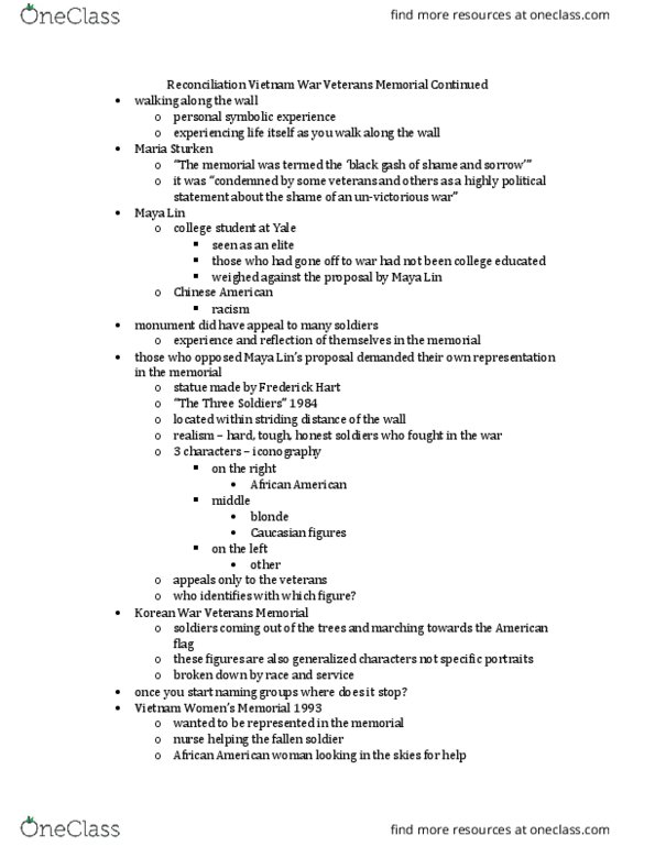 HUMAN 1A Lecture Notes - Lecture 19: Chris Burden, Korean War Veterans Memorial, Caucasian Race thumbnail