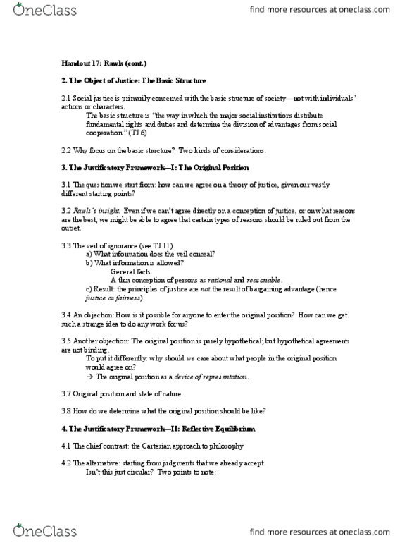 PHIL 2923 Lecture Notes - Lecture 17: Original Position thumbnail