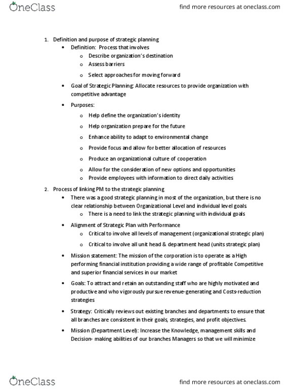 BUS 482 Lecture Notes - Lecture 3: Vision Statement, Reward System, Swot Analysis thumbnail