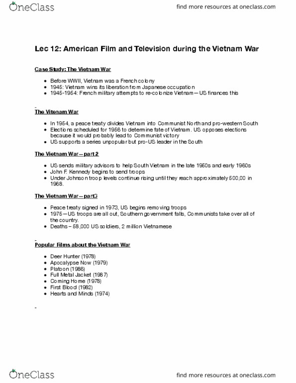 FILM 2401 Lecture 12: American Film and Television During the Vietnam War thumbnail