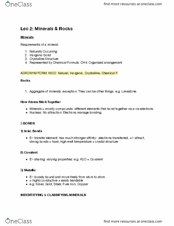 NATS 1750 Lecture Notes - Lecture 2: Mica, Schist, Mafic thumbnail