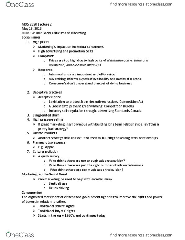 Business Administration 3301K Lecture Notes - Lecture 2: Environmentalism, Cost Leadership, Product Stewardship thumbnail