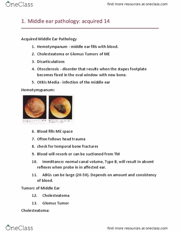 C_S_D 4340 Lecture Notes - Lecture 14: Iatrogenesis, Cochlea, Pars Flaccida Of Tympanic Membrane thumbnail