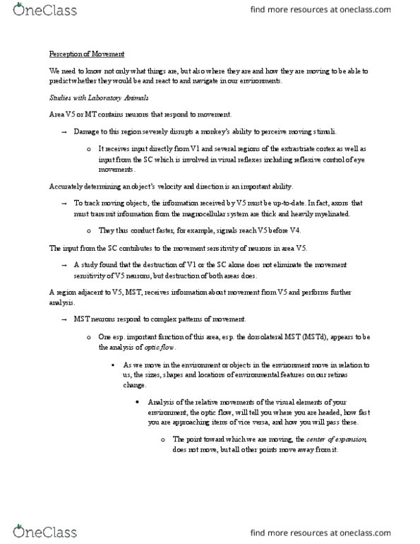 PSYC 211 Chapter Notes - Chapter 6.6: Saccade, Superior Temporal Sulcus, Occipital Lobe thumbnail