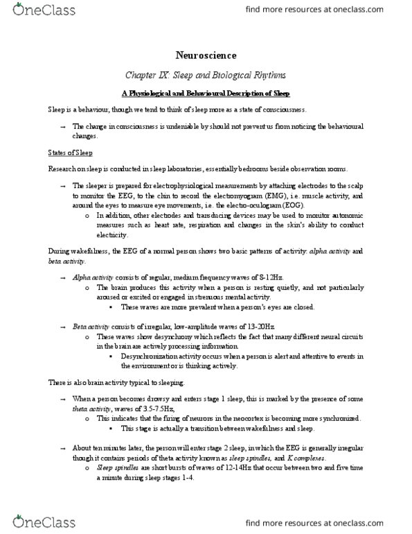 PSYC 211 Chapter Notes - Chapter 9.1: Cerebral Circulation, Theta Wave, Sleep Spindle thumbnail