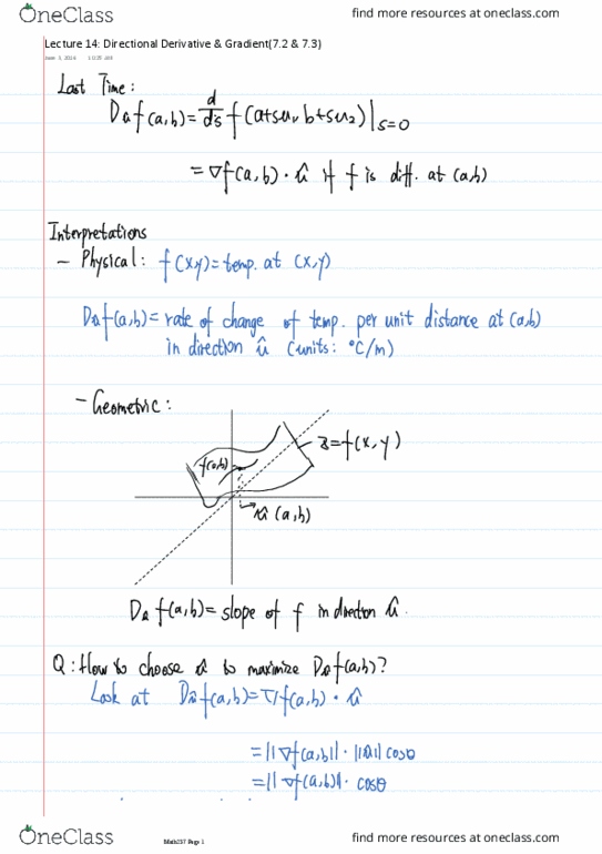 MATH237 Lecture Notes - Lecture 14: Tangent Space thumbnail