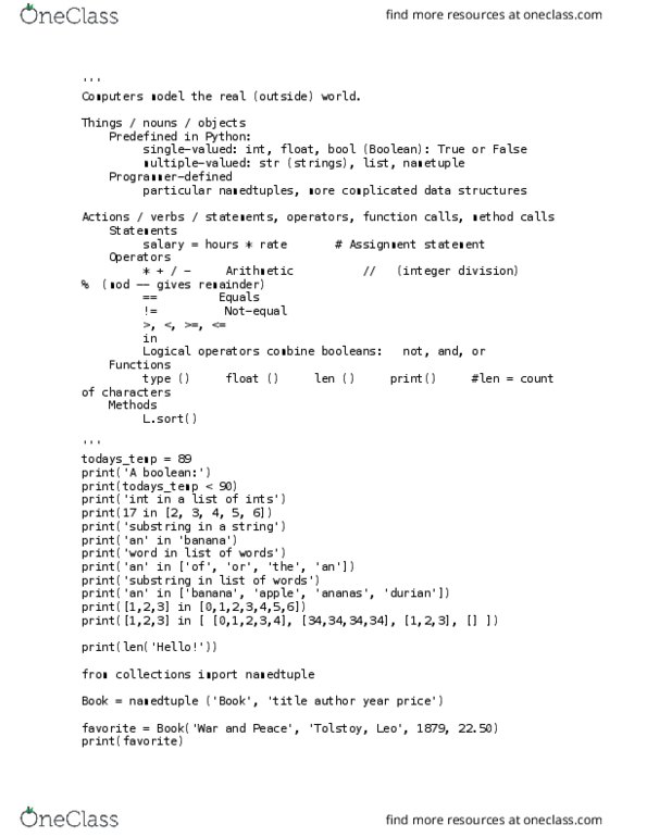 I&C SCI 31 Lecture Notes - Lecture 3: Concatenation, Durian, Substring thumbnail