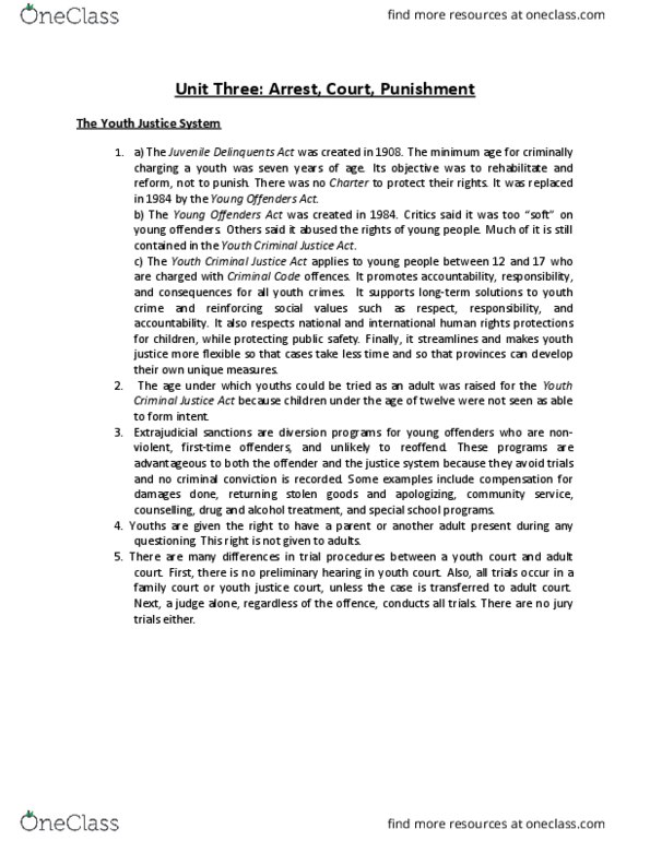 Police Foundations LAW120 Chapter Notes - Chapter 24: Riven, Youth Criminal Justice Act, The Young Offenders thumbnail
