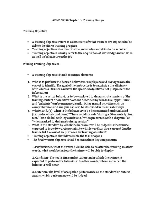 ADMS 3410 Chapter Notes - Chapter 5: Goal Orientation, Overlearning, Metacognition thumbnail
