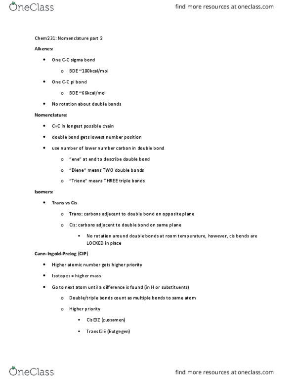 CHEM 231 Lecture Notes - Lecture 5: Atomic Number, Sigma Bond, Pi Bond thumbnail