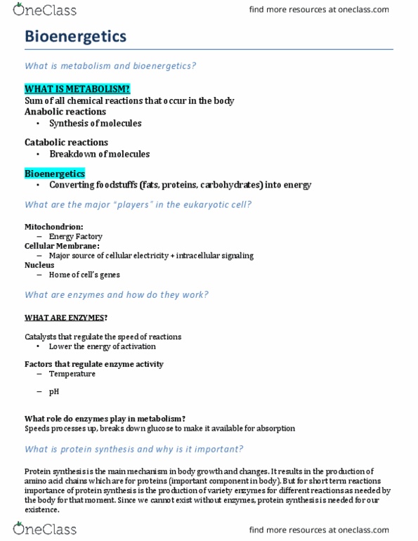 KINESIOL 1F03 Lecture Notes - Lecture 2: Mitochondrion, Phosphocreatine, Glycogen thumbnail