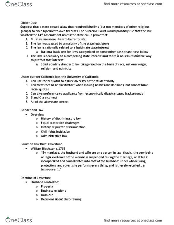 CRM/LAW C10 Lecture Notes - Lecture 15: Rational Basis Review, Coverture, Strict Scrutiny thumbnail