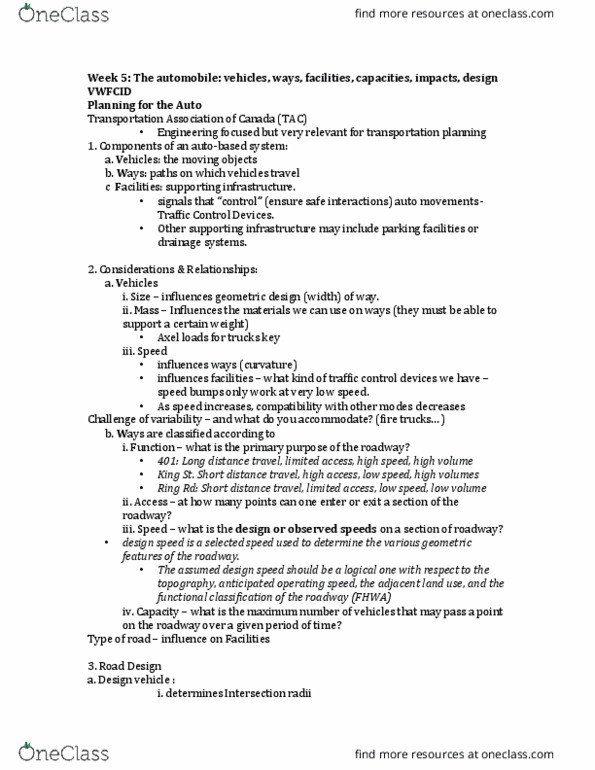 PLAN203 Lecture Notes - Lecture 9: Design Speed, Transportation Planning, Centrifugal Force thumbnail